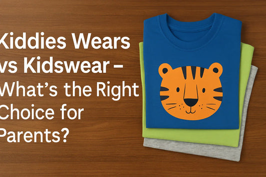 Infographic comparing Kiddies Wears vs Kidswear, highlighting differences in usage, affordability, quality, and shopping tips for parents.