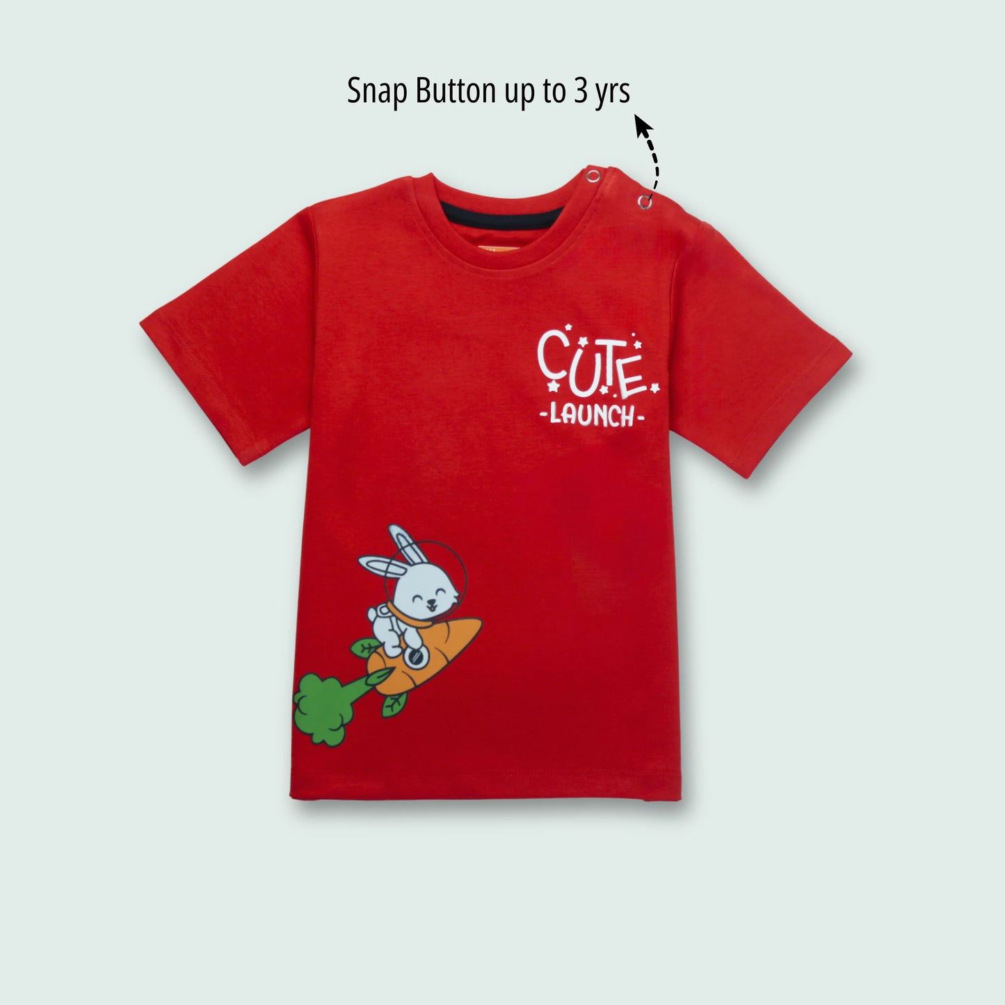 Soft cotton red half sleeve T-shirt with rabbit print – front view of premium baby clothes for boys by Littleseeds™