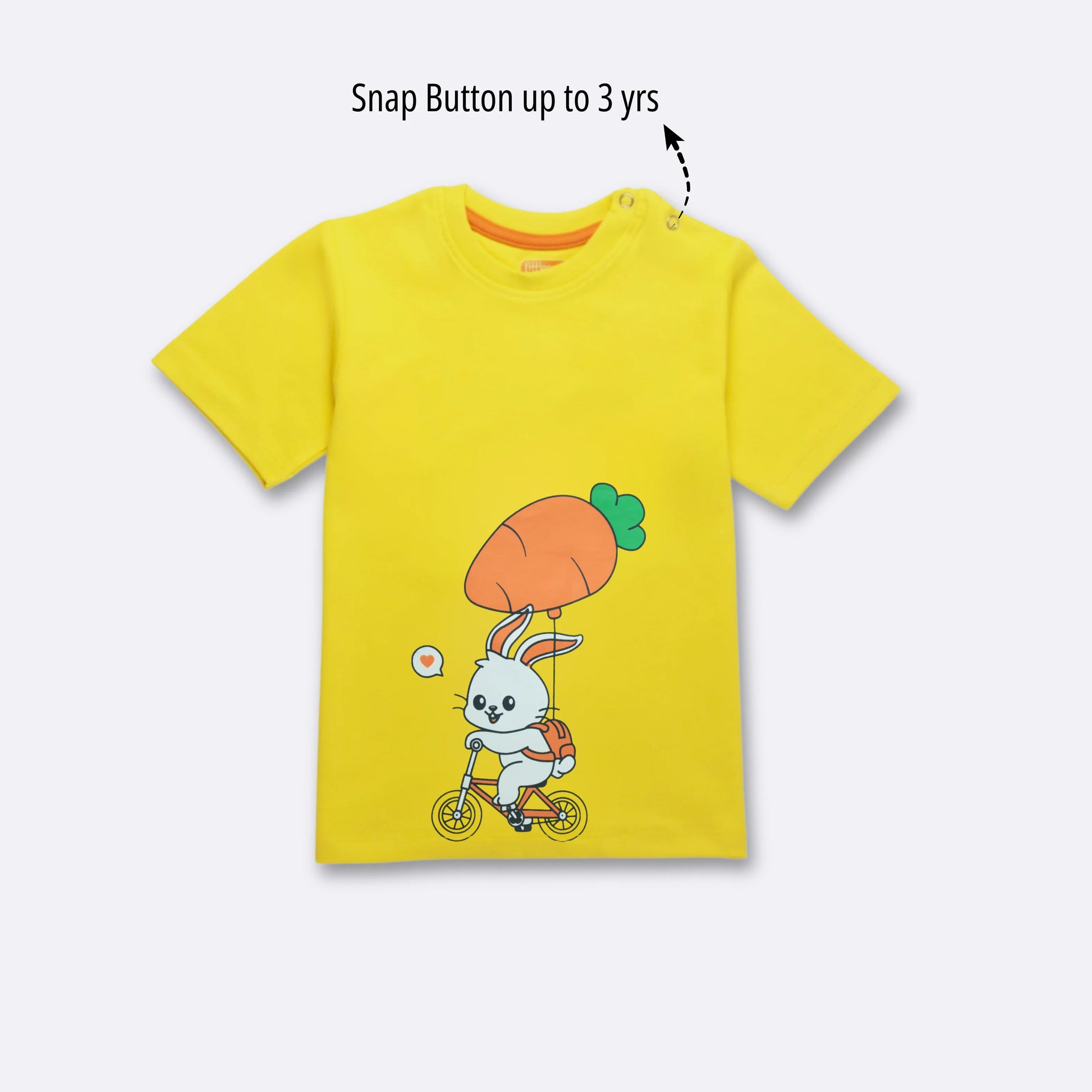 Soft cotton yellow half sleeve T-shirt for boys with playful rabbit print – perfect everyday baby clothing