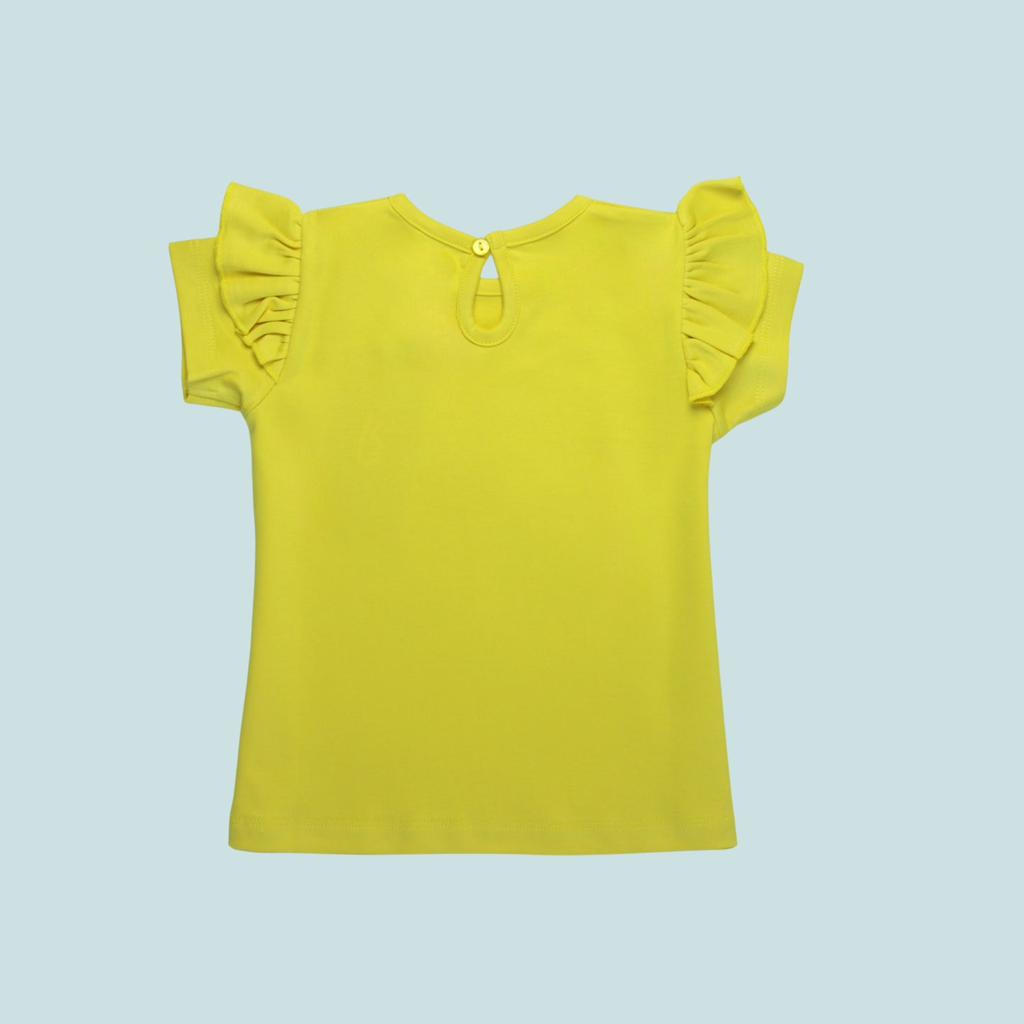Back view of yellow cotton half sleeve T-shirt – soft, breathable, and perfect everyday baby clothes for girls.