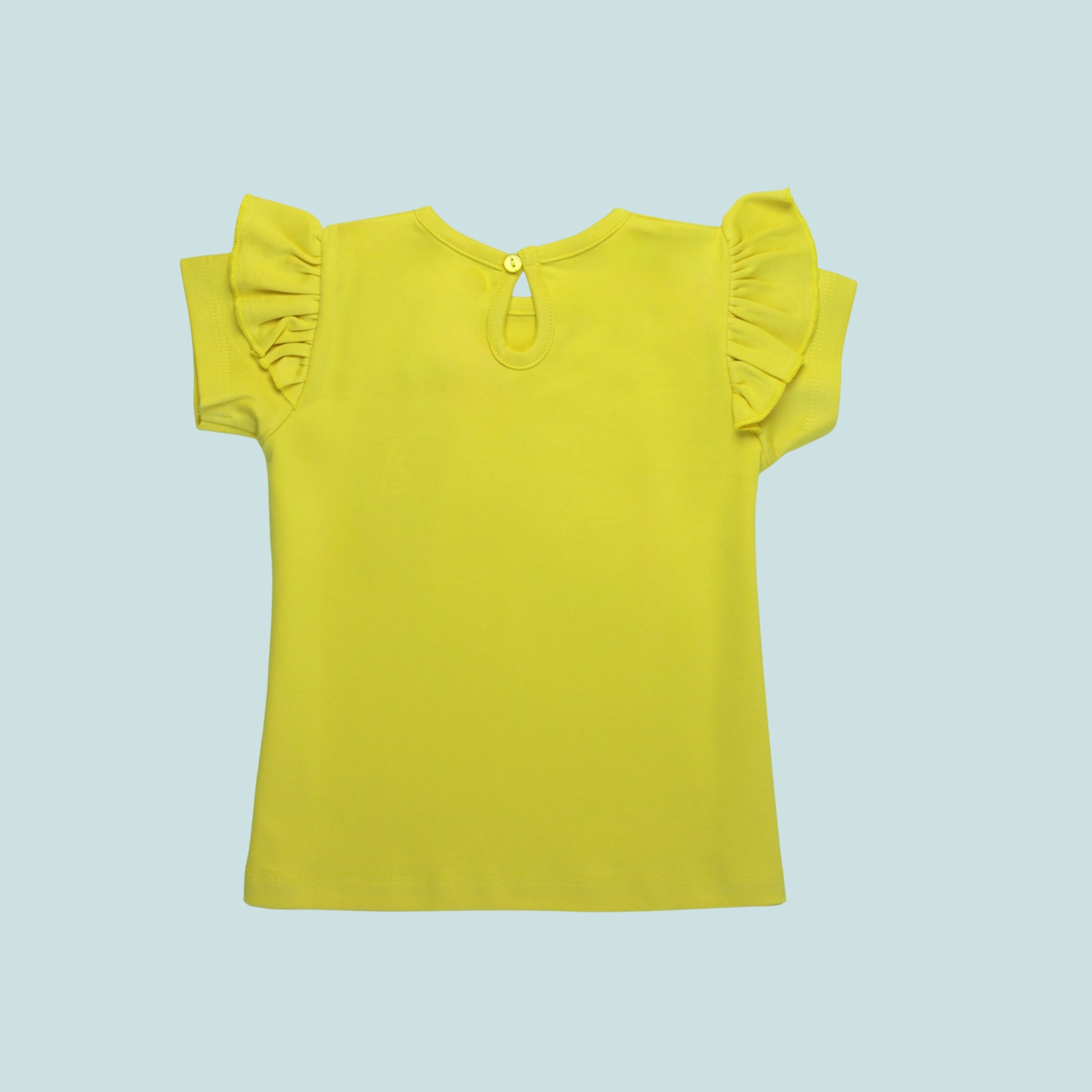 Back view of yellow cotton half sleeve T-shirt – soft, breathable, and perfect everyday baby clothes for girls.
