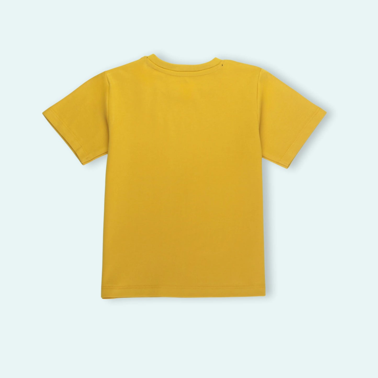 Back view of golden boys cotton T-shirt with astronaut design – breathable and comfy clothing for infant from Littleseeds™.