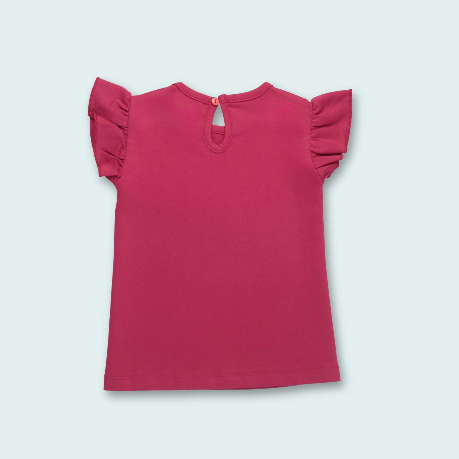 Back view of dark pink cotton half sleeve T-shirt – comfortable and breathable girlish outfits perfect for everyday wear.