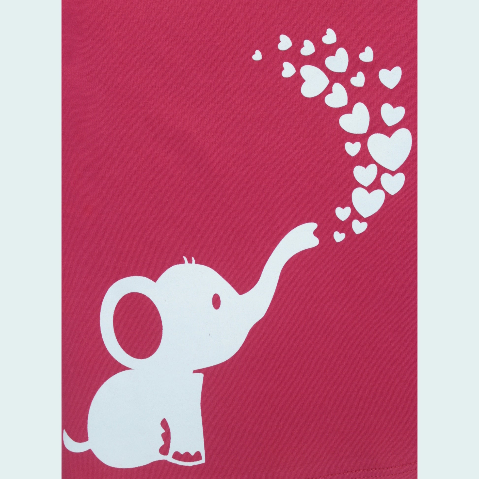 Close-up detail of elephant placement print on dark pink cotton T-shirt – premium quality girlish outfits for active kids.