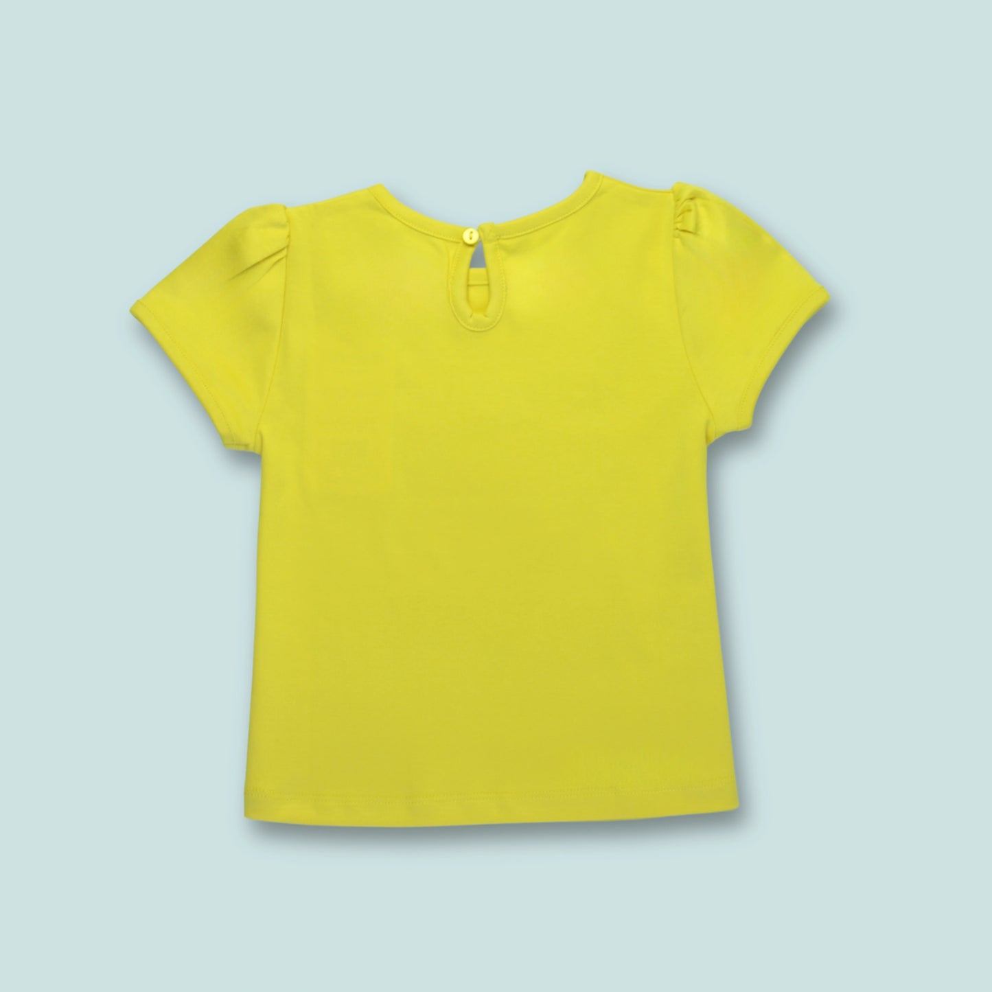 Back view of yellow cotton half sleeve T-shirt – lightweight and breathable girlish outfits ideal for daily wear.