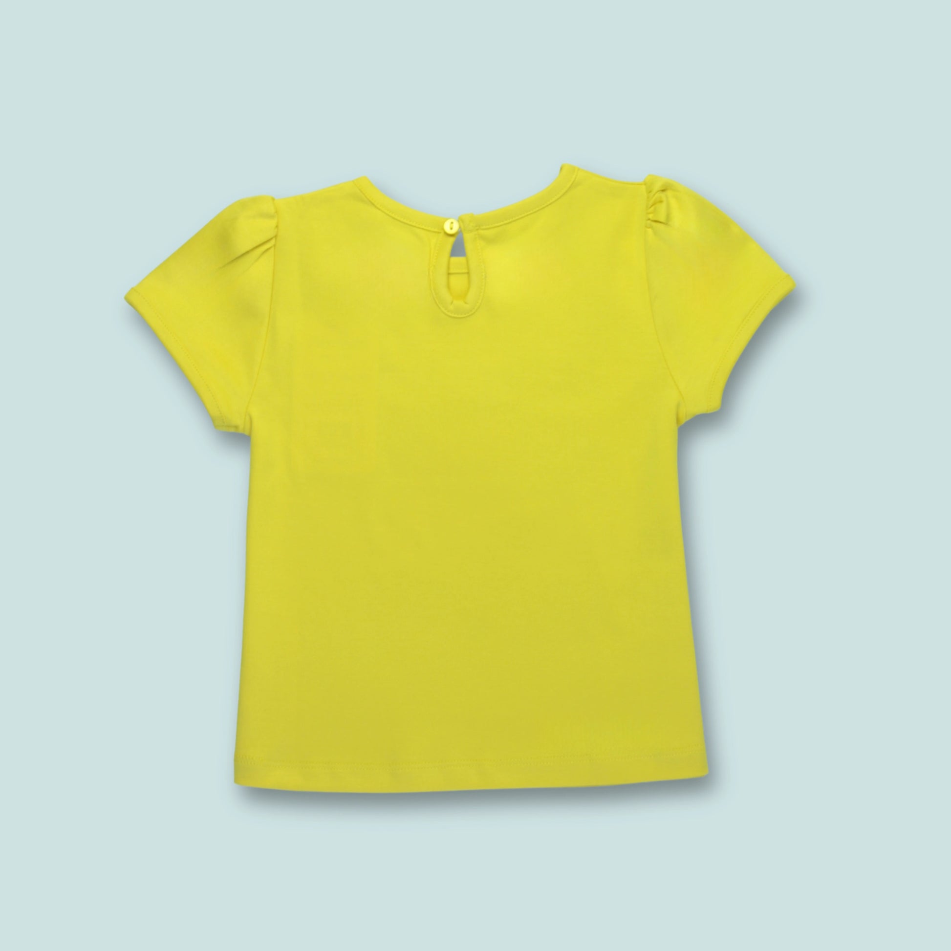 Back view of yellow cotton half sleeve T-shirt – lightweight and breathable girlish outfits ideal for daily wear.