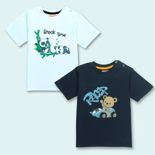 Set of 2 boys pure cotton T-shirts for infants with bear and panda prints – soft kiddies wears perfect for daily comfort