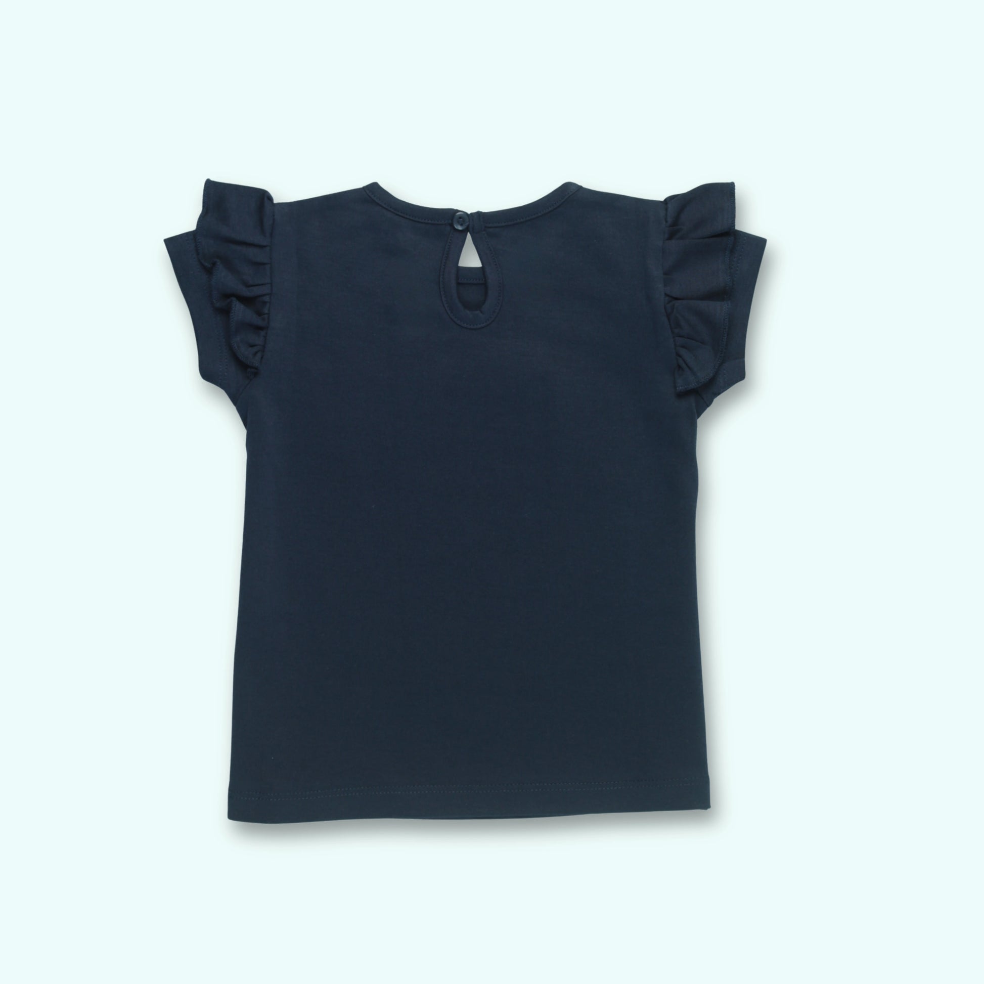 Back view of navy cotton T-shirt – comfortable and breathable ladki dress for girls from Littleseeds.