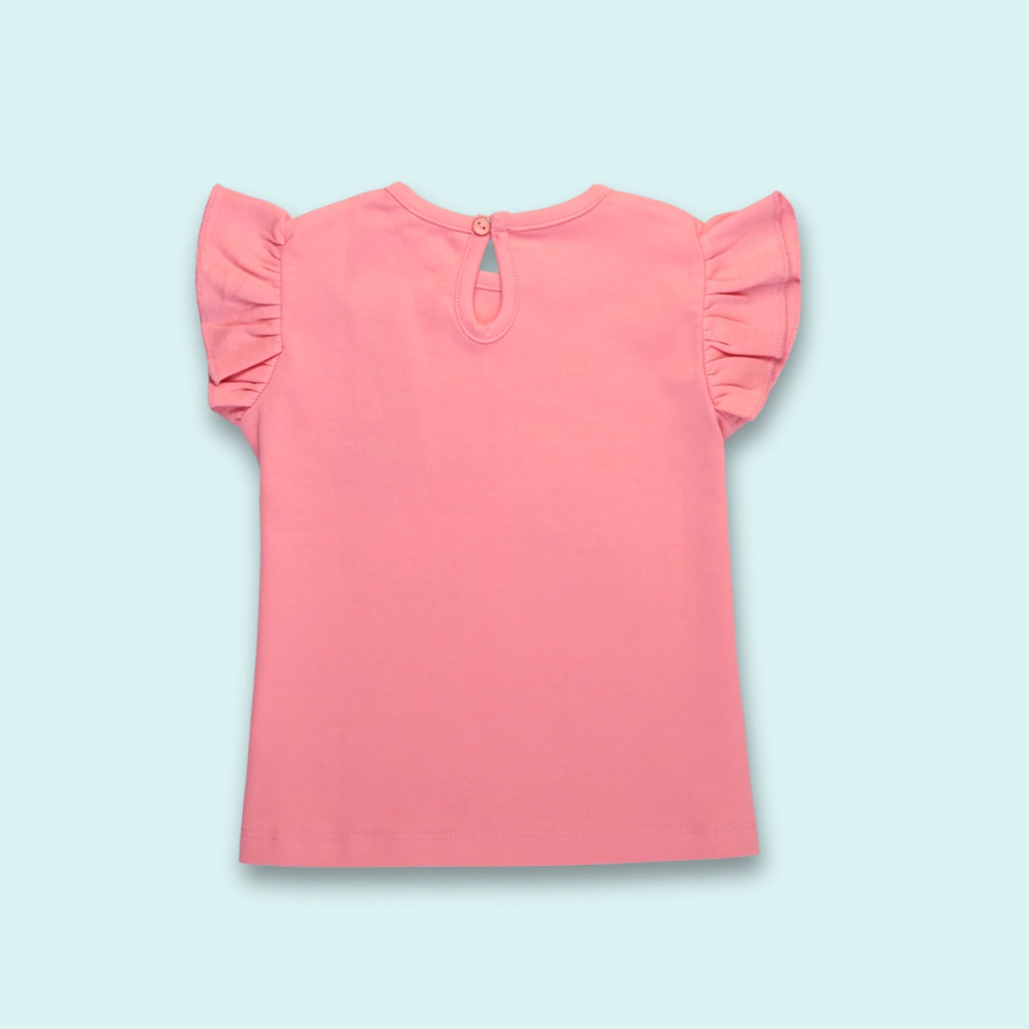 Back view of pink cotton half sleeve T-shirt – soft and breathable ladki dress option for everyday wear.