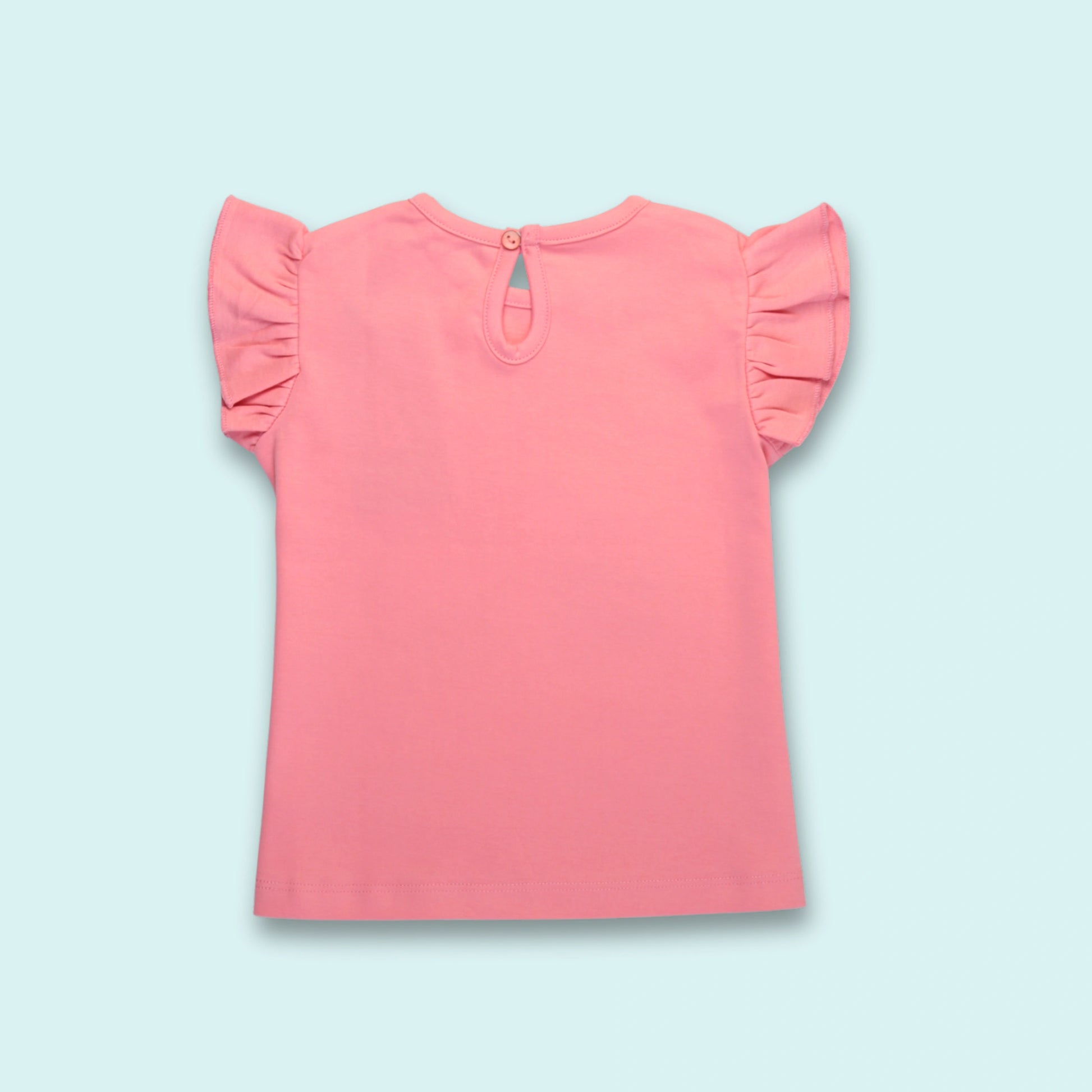 Back view of pink cotton half sleeve T-shirt – soft and breathable ladki dress option for everyday wear.