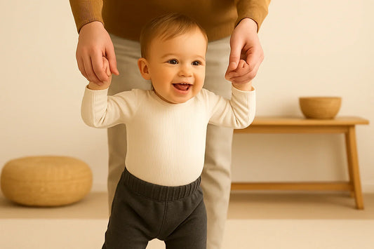 Baby boy wearing comfortable travel-friendly joggers from kiddies wears collection