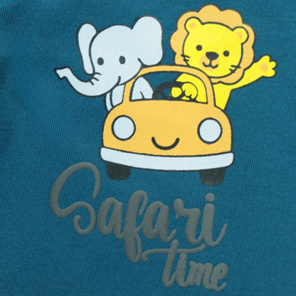 Boys Cotton Joggers with Animal Print – Teal Green | Littleseeds™ Kidswear