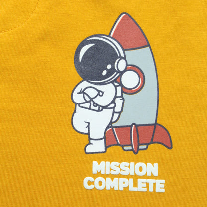 Boys Cotton Joggers with Astronaut Print – Golden | Littleseeds™ Kidswear
