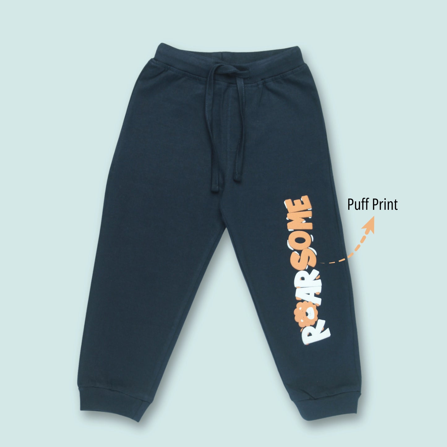 Boys Cotton Joggers with Text Print – Navy Blue | Littleseeds™ Kidswear