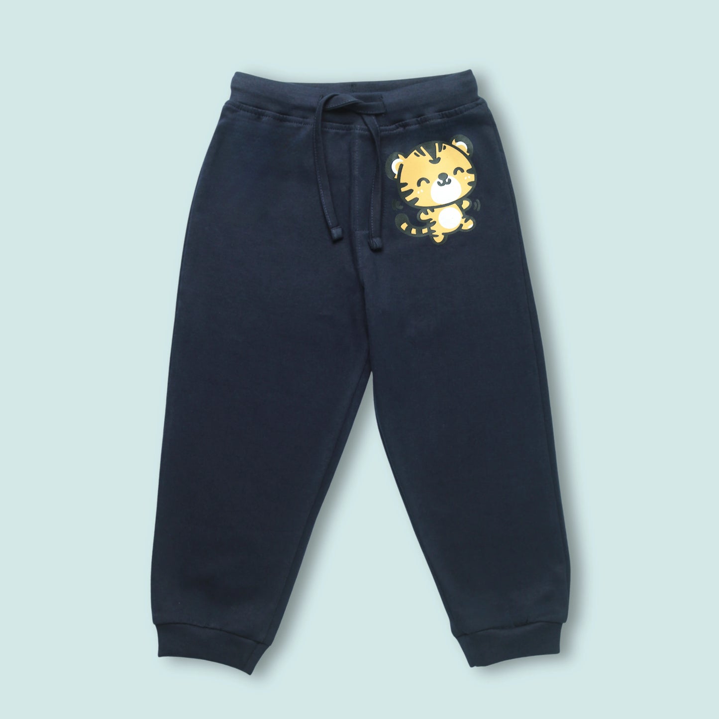 Boys Cotton Joggers with Animal Print & Tape Detailing (Set of 2) – Navy Blue, Red | Littleseeds™ Kidswear