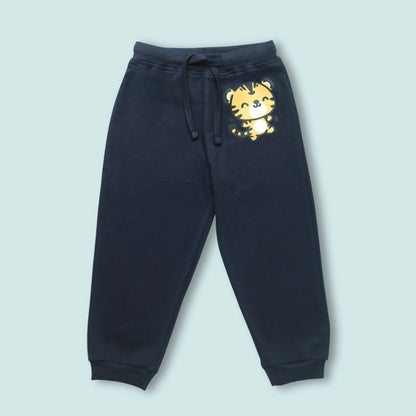 Boys Cotton Joggers with Animal Print & Tape Detailing (Set of 2) – Navy Blue, Red | Littleseeds™ Kidswear