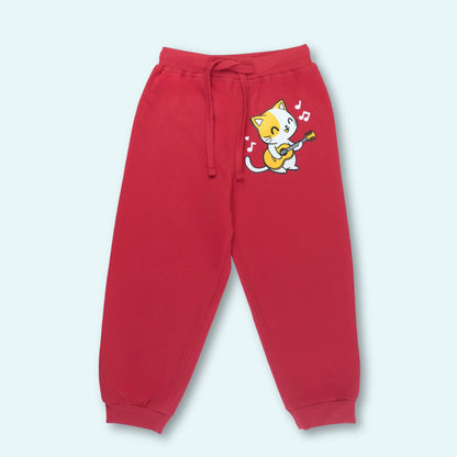 Boys Cotton Joggers with Cat Print – Red | Littleseeds™ Kidswear