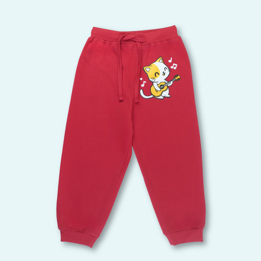 Boys Cotton Joggers with Cat Print – Red | Littleseeds™ Kidswear