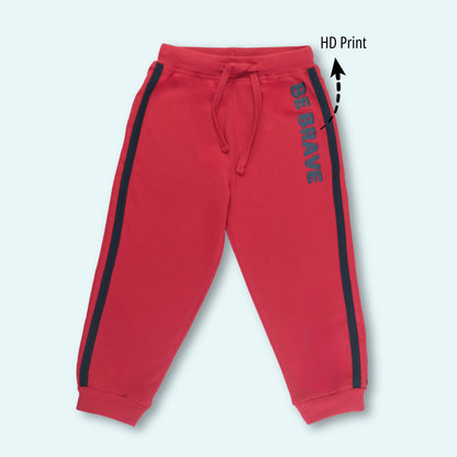 Boys Cotton Joggers with Text Print & Tape Detailing (Set of 2) – Navy, Red | Littleseeds™ Kidswear