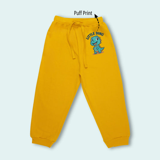Boys Cotton Joggers with Dino Print – Golden | Littleseeds™ Kidswear