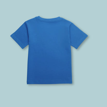 Boys Cotton Half Sleeve T-Shirt with Cat Print – Royal Blue | Littleseeds™ Kidswear