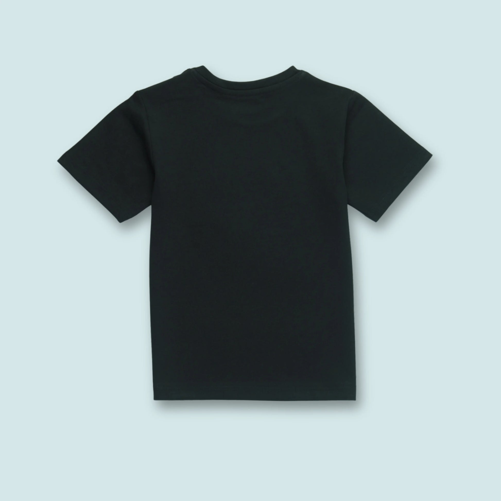 Back view of soft cotton black T-shirt for baby boys with astronaut theme – perfect for everyday wear