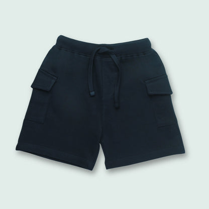 Comfortable navy cotton shorts – front view of breathable baby clothes for boys ideal for daily wear and playtime