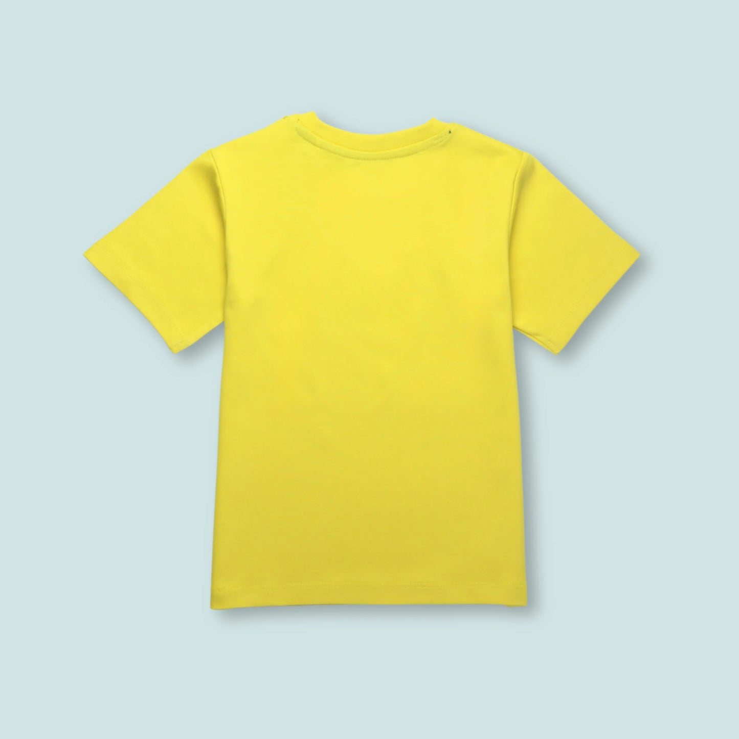 Back view of premium cotton yellow T-shirt for baby boys with panda design – part of 2-piece clothing set
