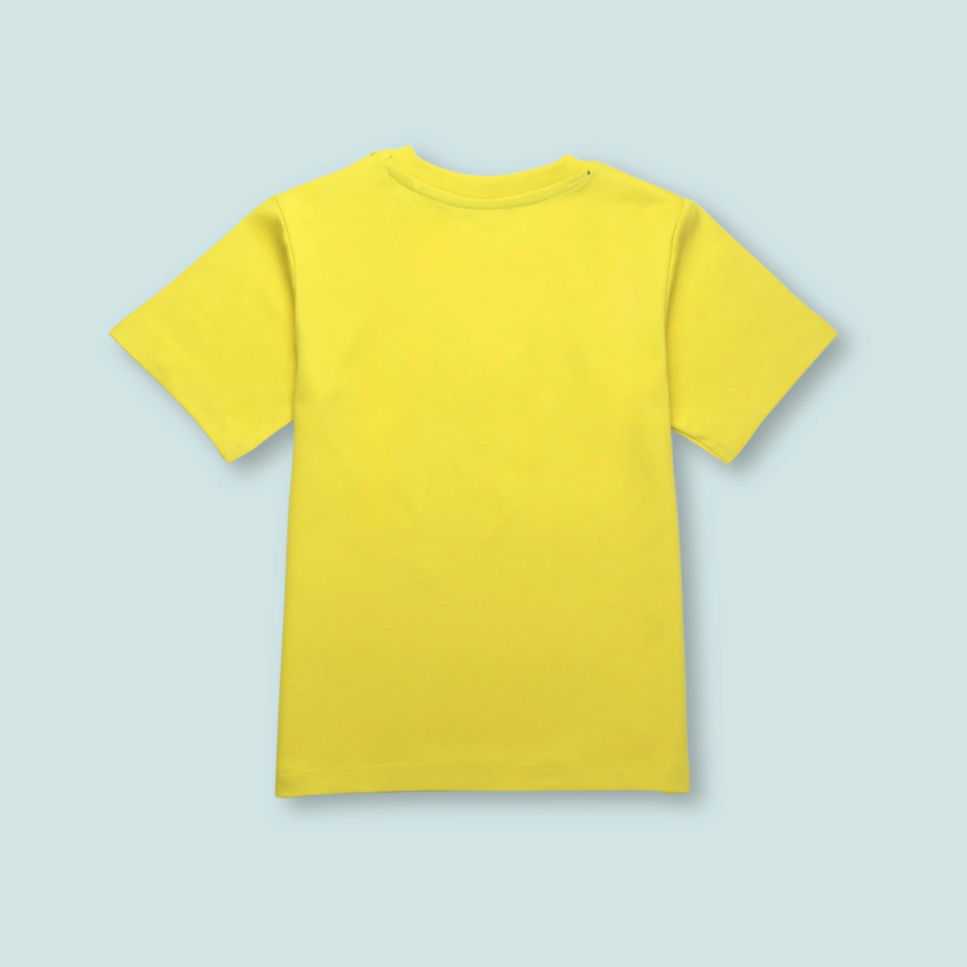 Back view of premium cotton yellow T-shirt for baby boys with panda design – part of 2-piece clothing set