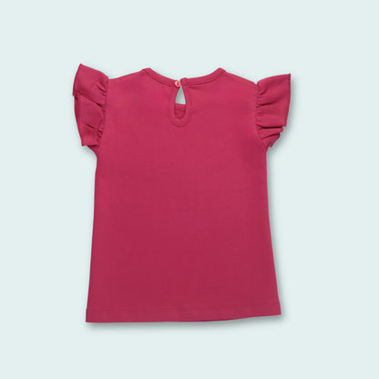 Back view of dark pink cotton half sleeve T-shirt – comfortable and breathable baby clothes for girls.