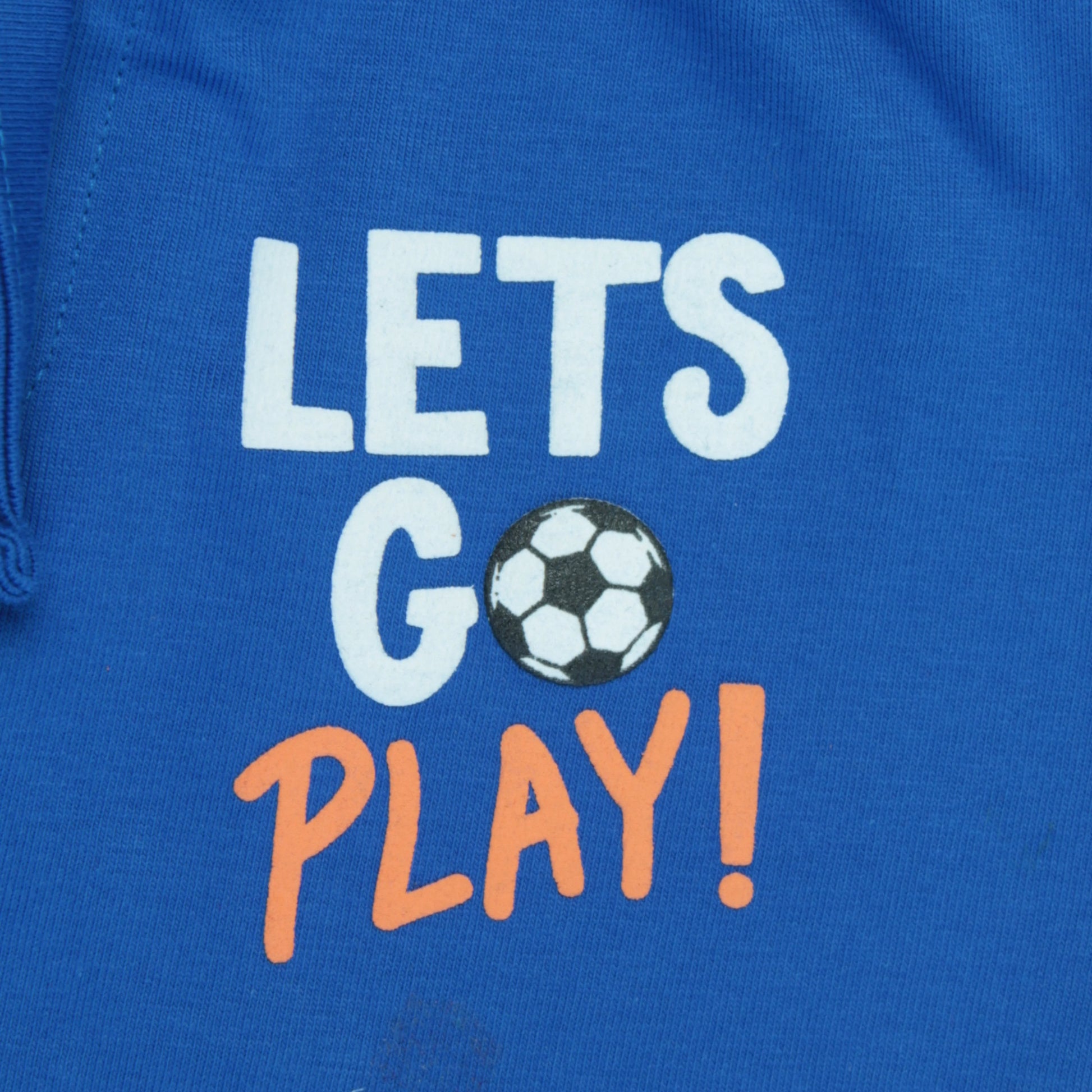 Boys' clothing – Close-up detail of royal blue cotton shorts showcasing quality stitching and text print by Littleseeds™.