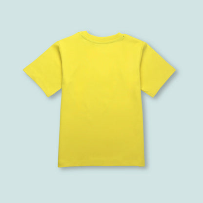 Back view of boys yellow cotton T-shirt with half sleeves – lightweight and breathable clothing for infant ideal for daily wear.