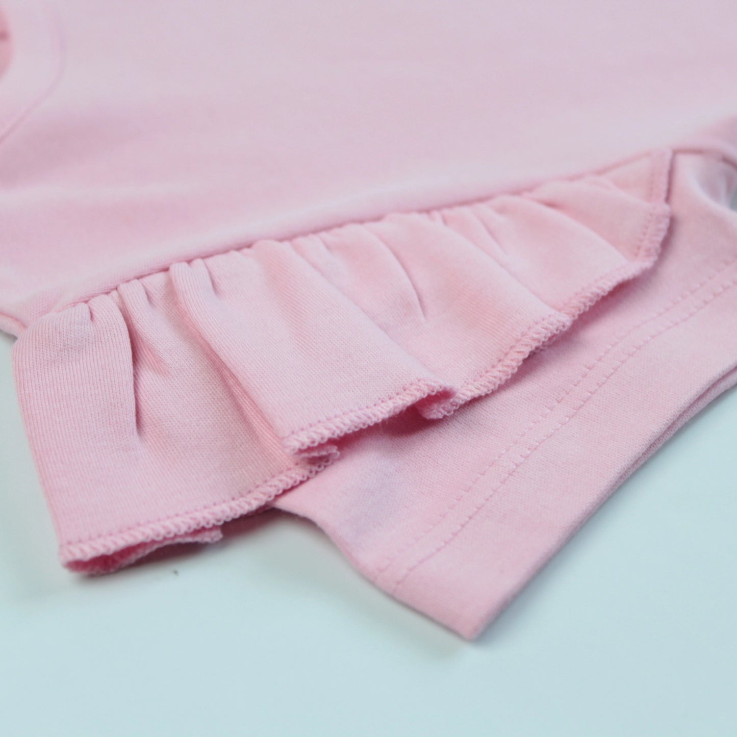 Detailed view of soft cotton fabric and stitching on pink panda night suit T-shirt – premium quality girlish outfits.