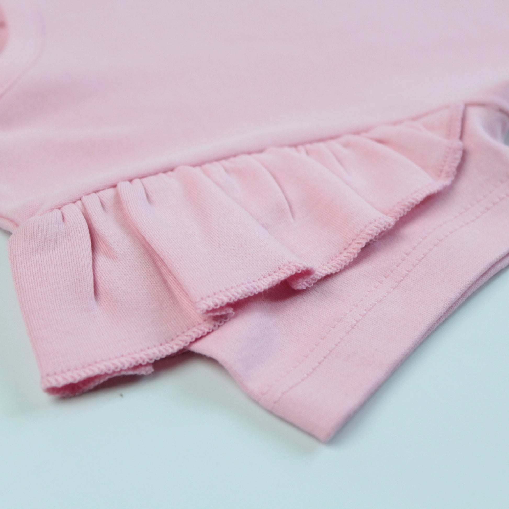 Detailed view of soft cotton fabric and stitching on pink panda night suit T-shirt – premium quality girlish outfits.