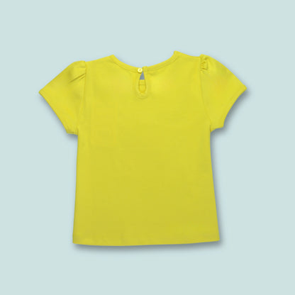 Back view of yellow cotton half sleeve T-shirt – lightweight and breathable girlish outfits ideal for daily wear.