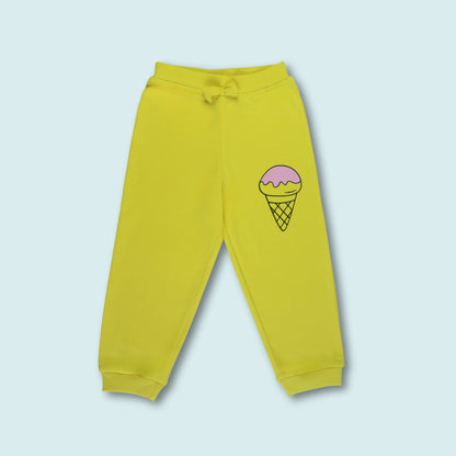 Front view of yellow ankle-length jogger pants from panda night suit – cozy and stylish girlish outfits for kids.