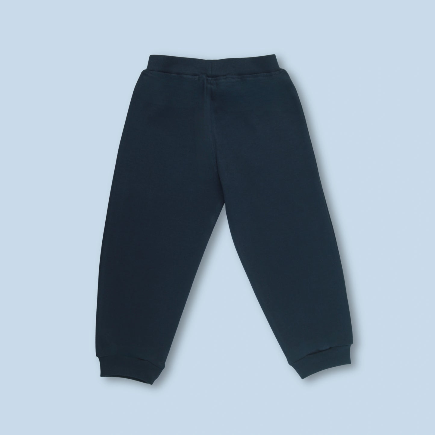 Back view of girls joggers featuring soft cotton fabric and butterfly design in navy – stylish and comfy choice for kids.