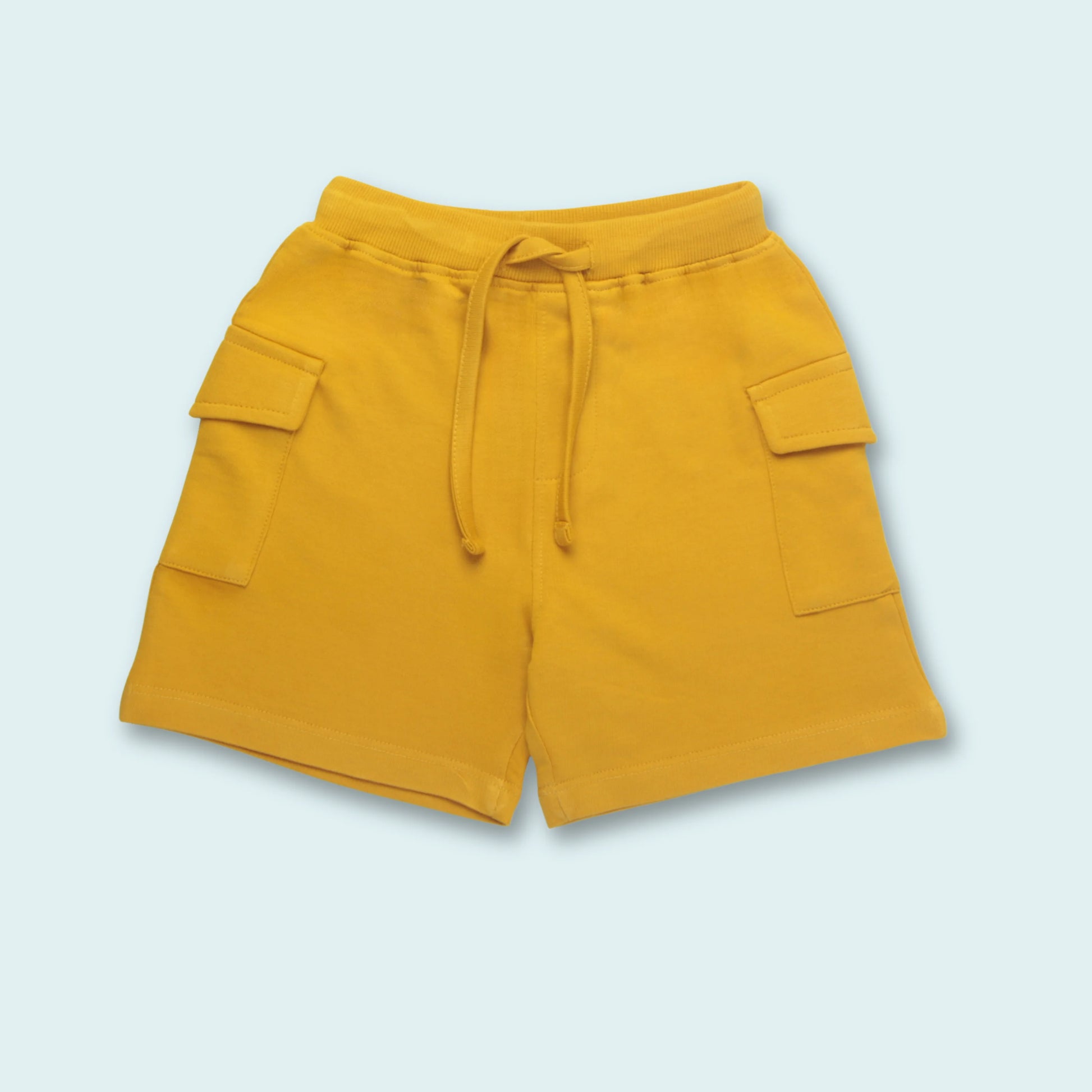 Comfortable golden cotton infants shorts for boys – front view showing lightweight fabric and classic design