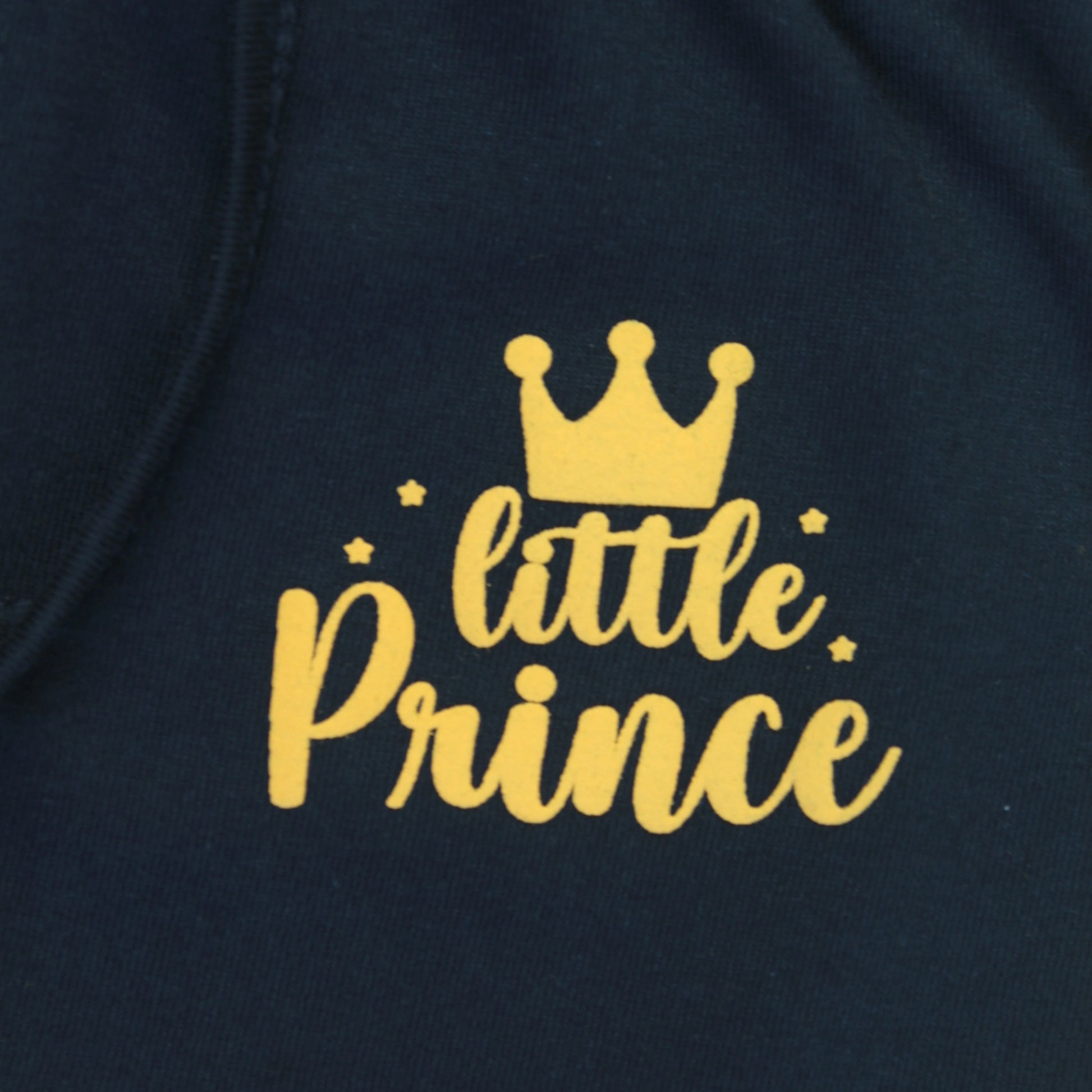 Close-up view of navy blue infants shorts – premium 100% cotton fabric with detailed tape finishing, Littleseeds™ kidswear.