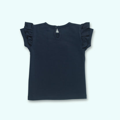 Back view of navy cotton half sleeve T-shirt – comfortable and breathable ladki dress for active girls.