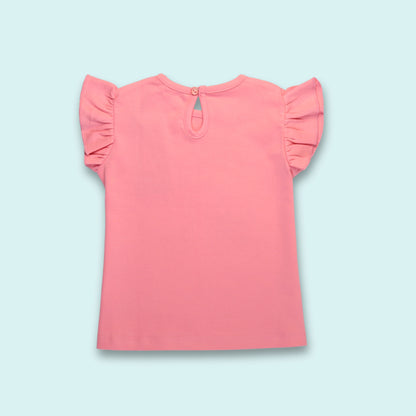 Back view of pink cotton half sleeve T-shirt – soft and breathable ladki dress option for everyday wear.