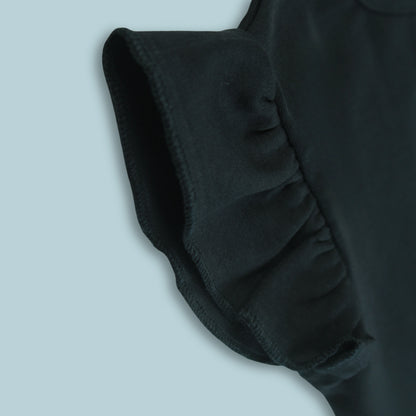 Fabric and stitching detail of black cotton puff sleeve T-shirt – soft, durable, and premium quality latest girlish dresses.