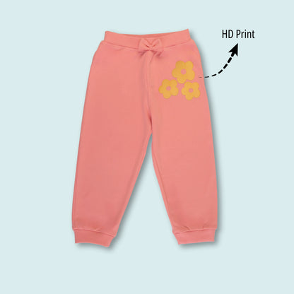 Front view of coral red cotton ankle-length jogger pant – cozy and breathable night dress for childrens.