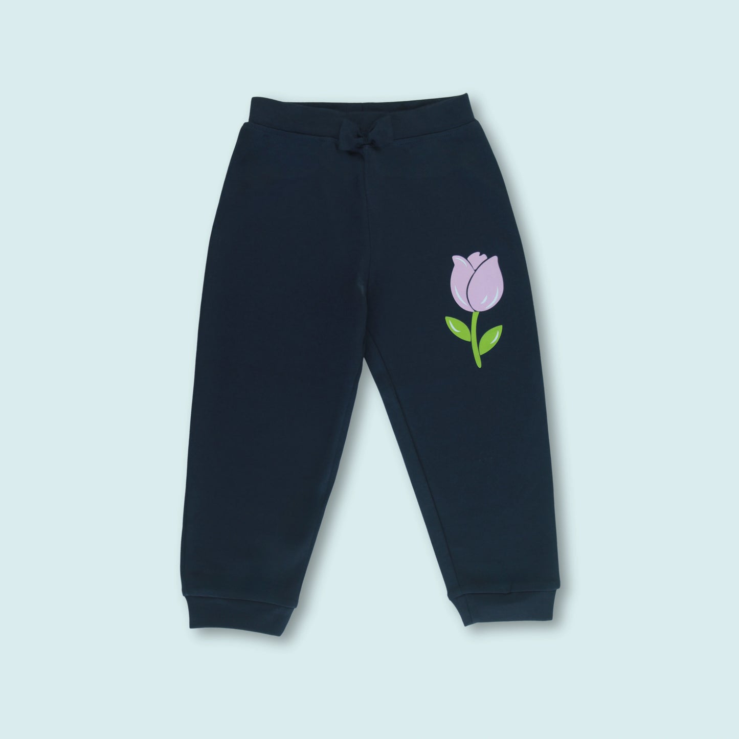 Front view of navy ankle-length cotton jogger pant – soft and durable bottom for childrens night dress set.