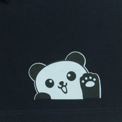 Close-up view of navy cotton shorts for infants highlighting soft breathable fabric and quality stitching